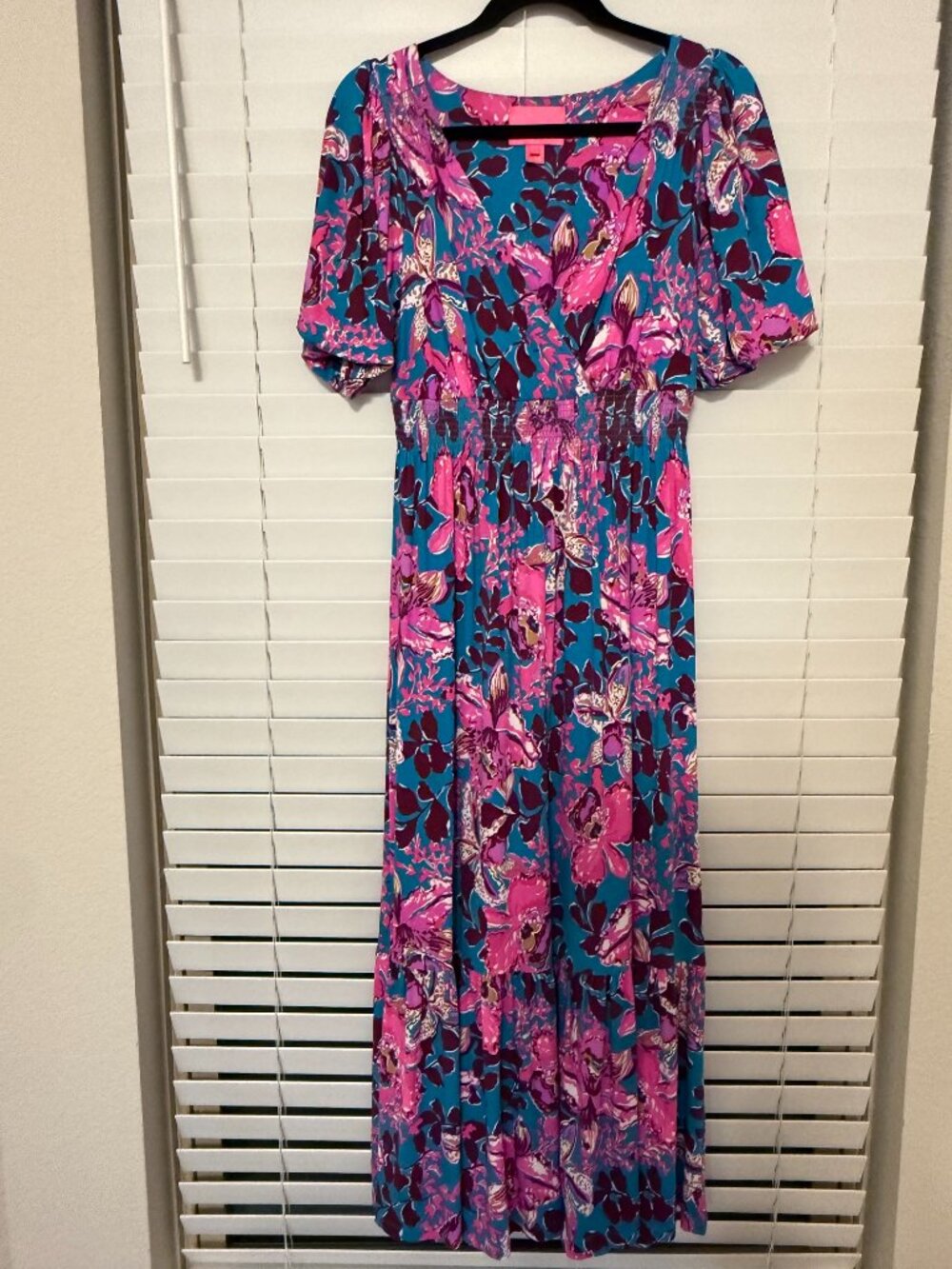 Lilly Pulitzer Holloway Elbow Sleeve Midi Dress Blue Rhapsody Orchid You Not - S